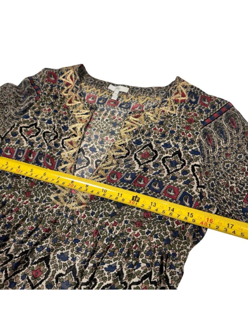 Joie Boho 100% Silk Embroidered Paisley Babydoll Top Sz XS Maximalist - Picture 12 of 14